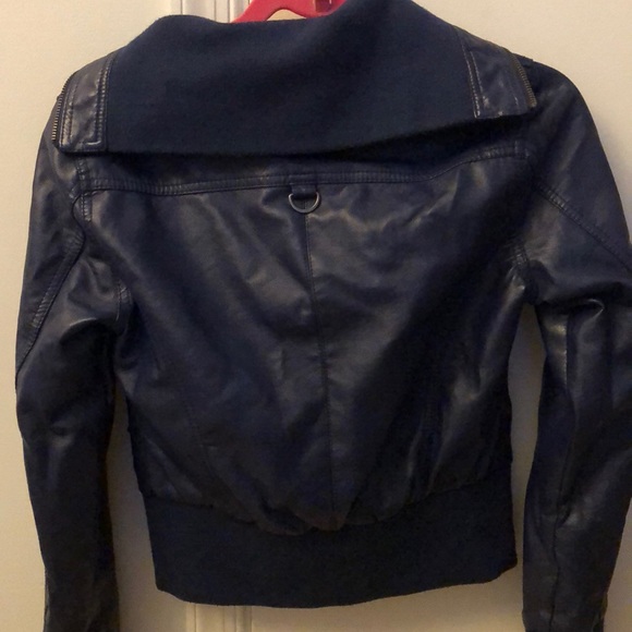 Navy Blue Leather Jacket - Picture 4 of 5